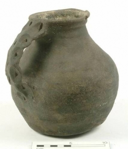 Medieval jug with stab and thumb decorated handle, late 12-mid 14<sup>th</sup> centuries - &copy; Museum of London